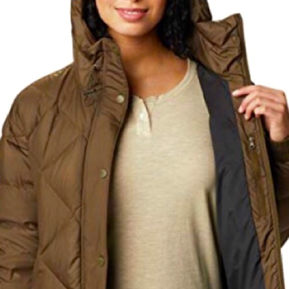 NWT COLUMBIA hooded jacket, brown short puffer parka with REMOVABLE BELT - Picture 4 of 7